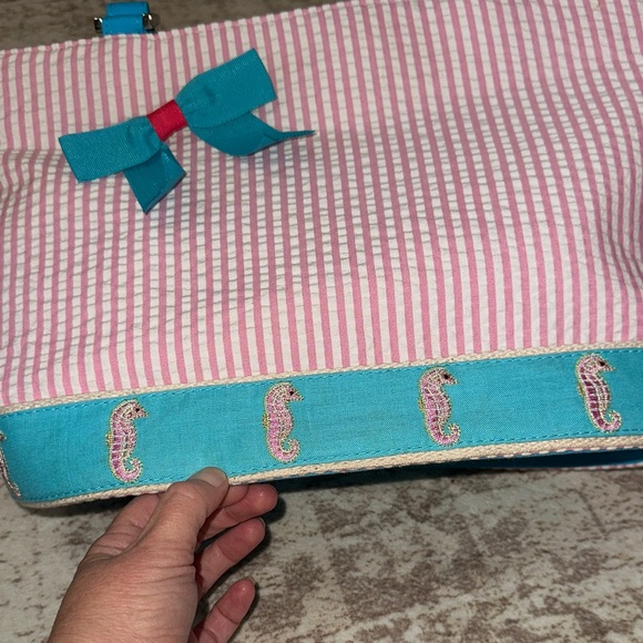 Braciano Pink and Teal Striped Bag - Picture 12 of 13